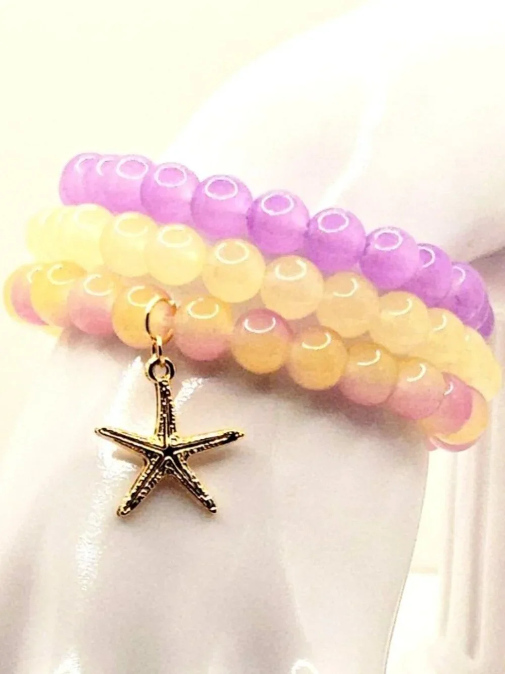 Pastel Bracelet Set, Starfish Bracelet Stack, Beach Jewelry Gift for Her